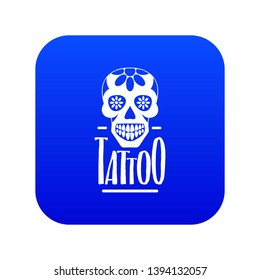 Tattoo skull icon blue vector isolated on white background