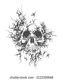 Tattoo of Skull on Cracked Ground Surface isolated on white. Vector illustration.