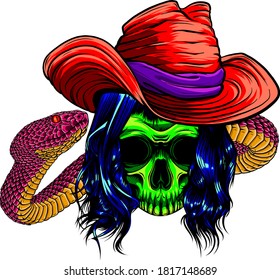 Tattoo with skull and snake. Isolated vector illustration.