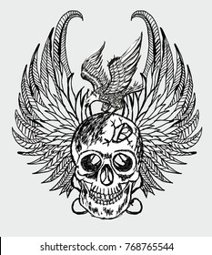 Tattoo skull wings graphic design vector art