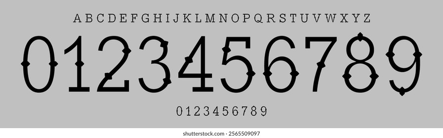 Tattoo slab serif typography, traditional mexican numbers and letters, sailor tattoo font for dead day los muertos branding, jersey numbers, team merchandise. Vector typeset.