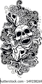 tattoo sleeve with skull and vintage pattern