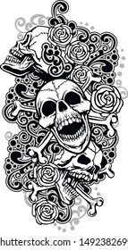 tattoo sleeve with skull and vintage pattern