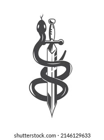 tattoo snake and dagger icon isolated