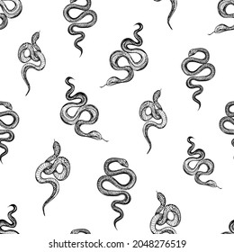 Tattoo snakes seamless pattern. Vintage tattoo print.