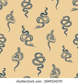 Tattoo snakes seamless pattern. Vintage tattoo print.