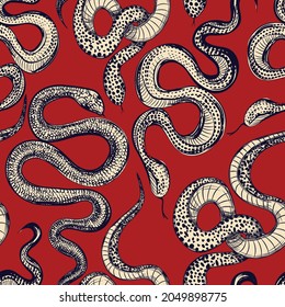 Tattoo snakes seamless pattern. Vintage tattoo print.