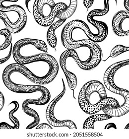 Tattoo snakes seamless pattern. Vintage tattoo print.