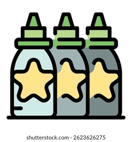Tattoo star bottle icon. Outline tattoo star bottle vector icon color flat isolated