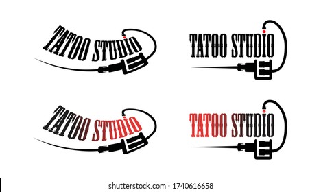 Tattoo studio. Duo color vector logotypes, two options. Wordmark design for studio, lounge or salon of ink tattooing and design. Landscape view.