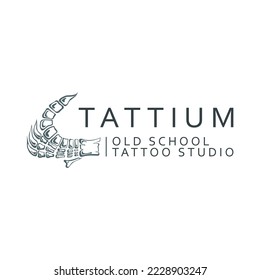 Emblema del estudio del tatuaje con huesos abstractos. Estilo monocromo. Aislado sobre fondo blanco.