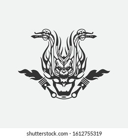 Tattoo studio emblem with tattoo machines and skull.