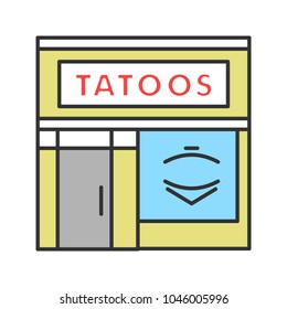 Tattoo studio facade color icon. Tattoo parlour exterior. Isolated vector illustration