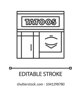 Tattoo studio facade linear icon. Thin line illustration. Tattoo parlour exterior. Contour symbol. Vector isolated outline drawing. Editable stroke