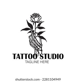 tattoo studio with hand and rose ready eps 10 format