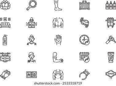 Tattoo studio icons collection is a vector illustration with editable stroke.