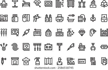 Tattoo studio icons High-Quality Vector Icons Collection with Editable Stroke. Ideal for Professional and Creative Projects.