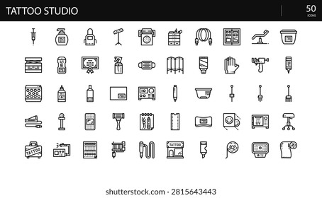 Tattoo Studio Ink Art Body Modification Shop Icon Set