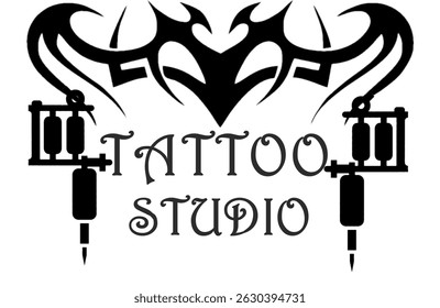 Tattoo studio Logo Design with illustration of tattoo machine vector design
