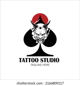 tattoo studio logo mask and ace of spades