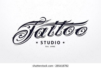 Tattoo Studio Logo Template. Tattoo Styled Lettering. Vector Art.