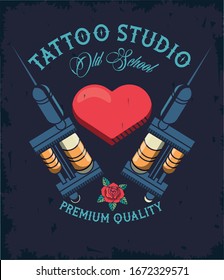 tattoo studio machines with heart image artistic vector illustration design