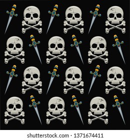 Tattoo studio old school background drawings. skulls and swords.