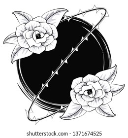 Tattoo studio old school. roses and thorns.