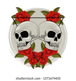 Tattoo studio old school. skulls and roses.