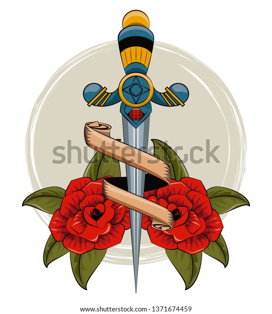 Tattoo Studio Old School Sword Roses Stock Vector (royalty Free 