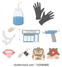 Tattoo studio set icons in cartoon style. Big collection of tattoo studio vector symbol stock illustration