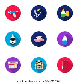 Tattoo studio set icons in flat style. Big collection of tattoo studio vector symbol stock illustration