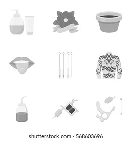 Tattoo studio set icons in monochrome style. Big collection of tattoo studio vector symbol stock illustration