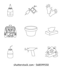 Tattoo studio set icons in outline style. Big collection of tattoo studio vector symbol stock illustration