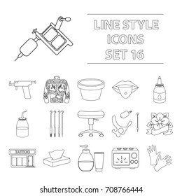 Tattoo studio set icons in outline style. Big collection of tattoo studio vector symbol stock illustration