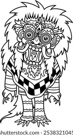tattoo style black and white illustration of a barong bali art. Hand drawn barong bali tattoo. line drawing coloring book vector.