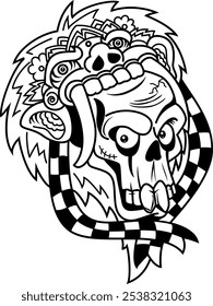 tattoo style black and white illustration of a skull art. Hand drawn skull tattoo. line drawing coloring book vector.