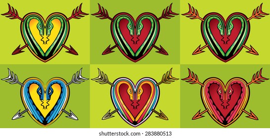 tattoo style design heart snake silhouette bodies arrows background