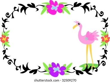 Tattoo Style Frame with Flamingo Vector