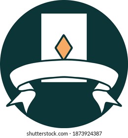 tattoo style icon with banner of the ace of diamonds