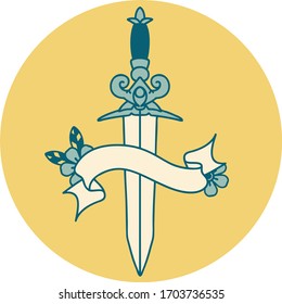 tattoo style icon with banner of a dagger