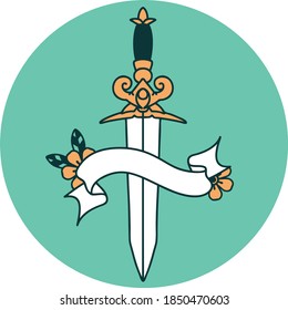 Tätowierungssymbol mit Banner eines Daggers