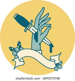 Tätowierungssymbol mit dem Banner eines Daggers in der Hand