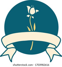 tattoo style icon with banner of a lily