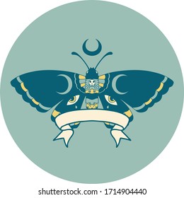 tattoo style icon with banner of a moth