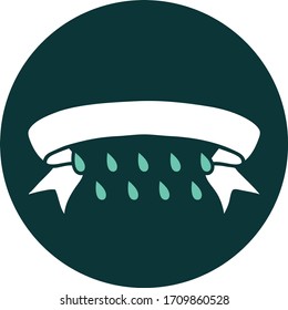 tattoo style icon with banner of rain drops