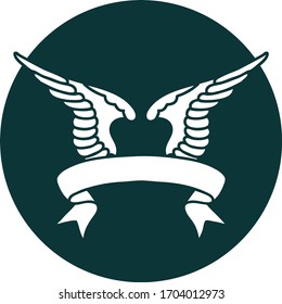 tattoo style icon with banner of a wing