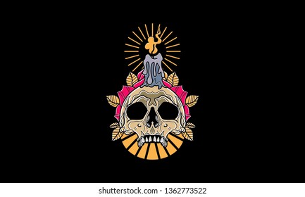 Tattoo Style Skull And Candle Vector Illustration