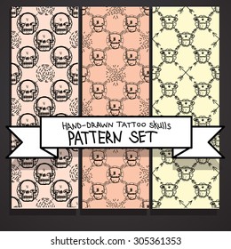 Tattoo style skulls pattern set