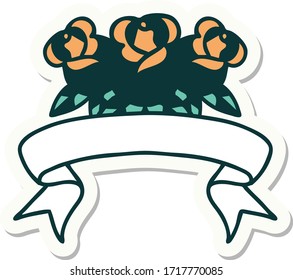 tattoo style sticker with banner of a bouquet of flowers